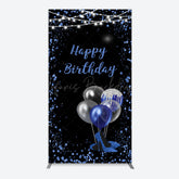 Lofaris Black Blue Glitter Balloons Birthday Rectangle Backdrop